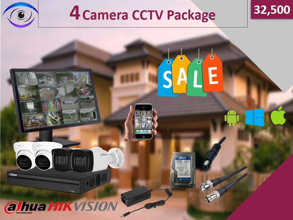 4 CCTV Cameras Package Hikvision and Dahua